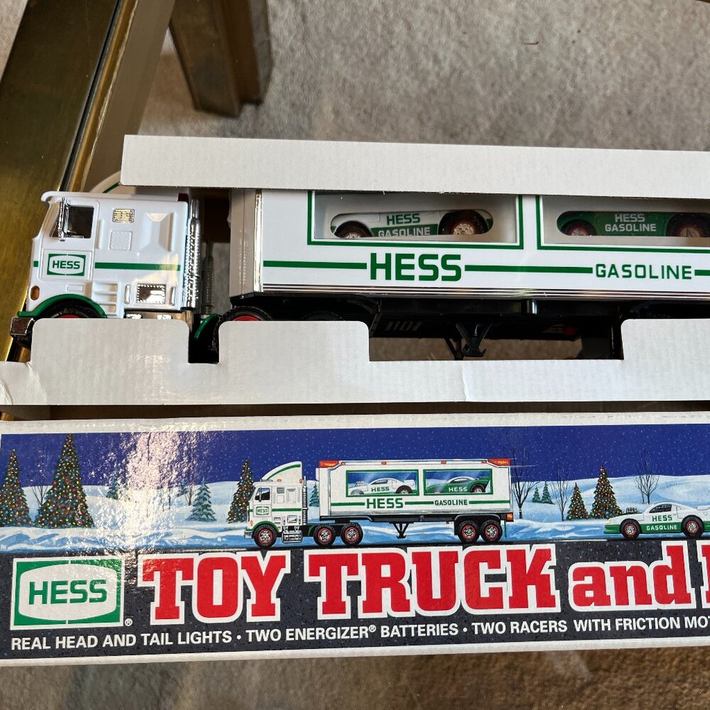 1997 Hess Toy Truck with Friction Racers – Lights & Ramp, NIB